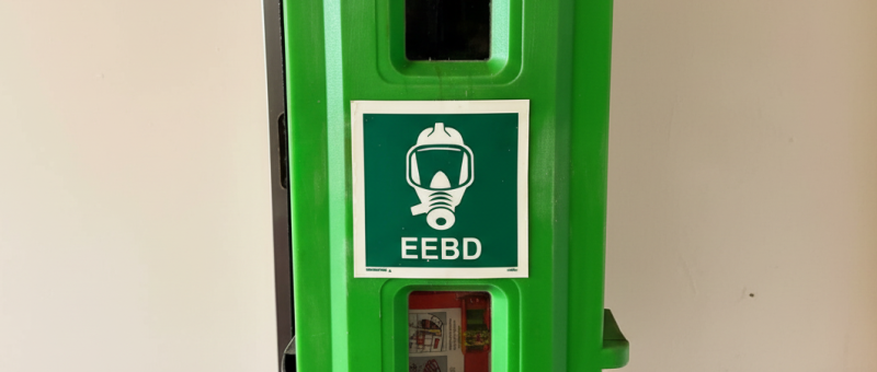 Close-up of firebox with Semmco LPS EEBD inside