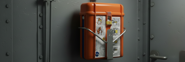 EEBD mounted on ship wall