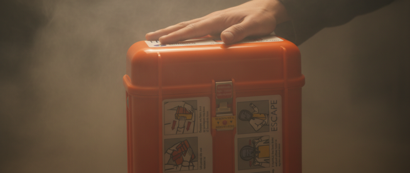 Person with hand on EEBD kit