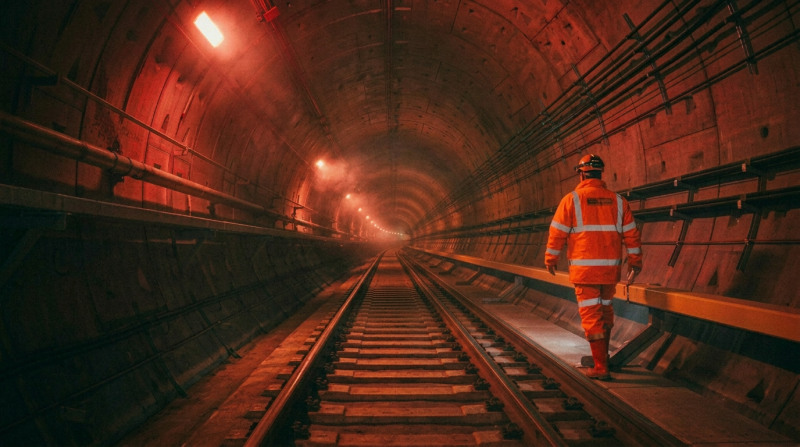 Tunnel Worker in hazardous environment